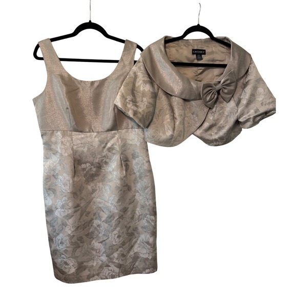Cachet Dress & Jacket Set Women 12 Champagne Silver Metallic Formal Wedding - Picture 2 of 16